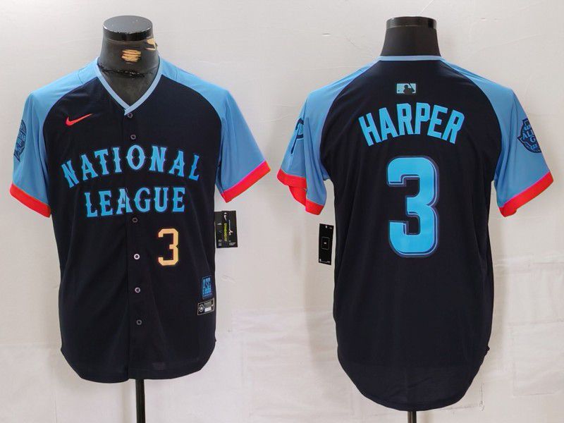 Men Philadelphia Phillies #3 Harper Blue All star 2024 Nike MLB Jersey style 2